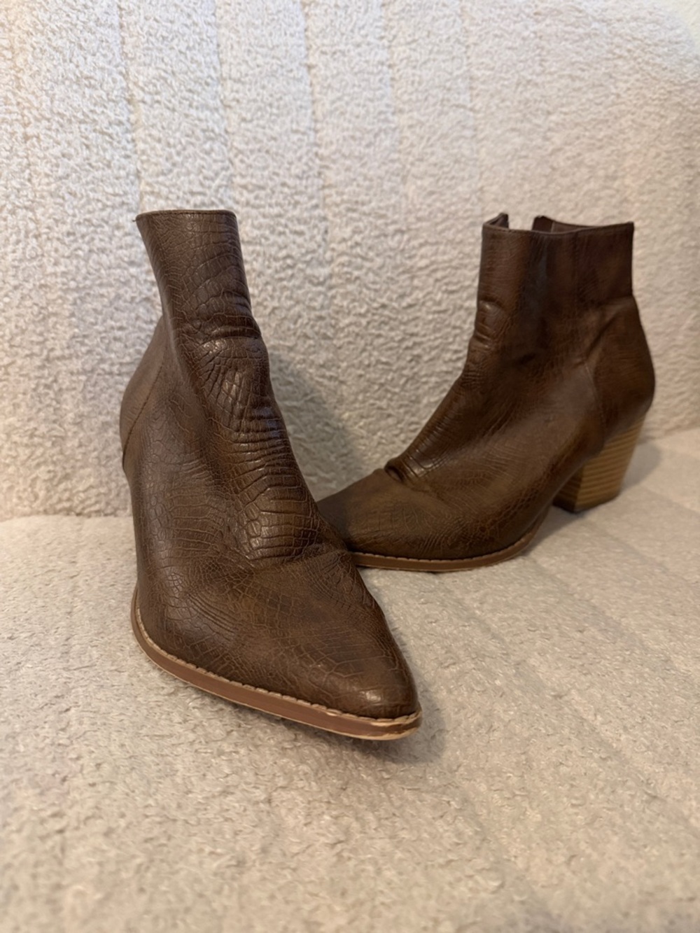 Brown Croc-Embossed Women's Ankle Boots